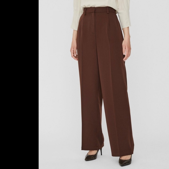 Beautiful Chestnut Brown Wide leg Trousers Pants Flare High rise Women Size 12 - Picture 6 of 7
